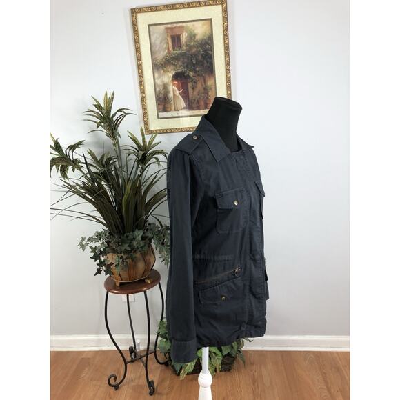 Lily Aldridge Jacket Coat Women’s 6 Blue Full Zipper Front Long Sleeve Military - Picture 4 of 13